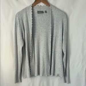 Cyrus Gray Ribbed Cardigan Sweater Open Front women size Large classic casual